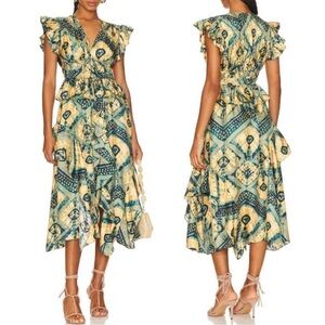 ULLA Johnson Avia Midi Dress in Constellation 100% Silk size 2 perfect condition